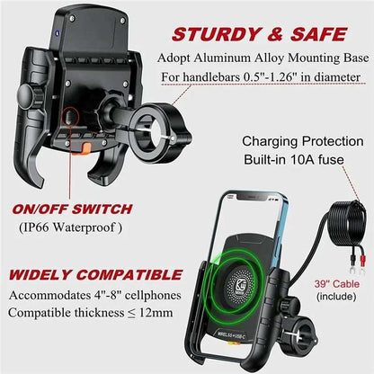 Powerful Motorcycle Phone Holder Wide Compatibility and Fast Charge