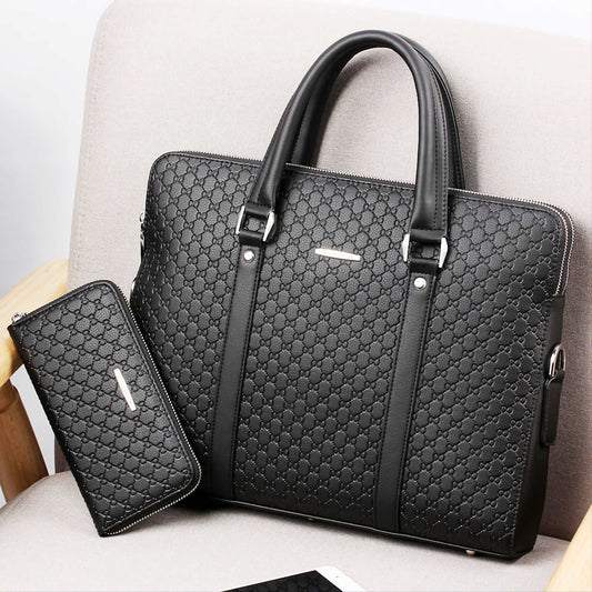 Genuine Leather Men Executive Briefcase Large Capacity Zipper Handbag Office Shoulder Messenger Bag Business Male Laptop Bag at acheckbox