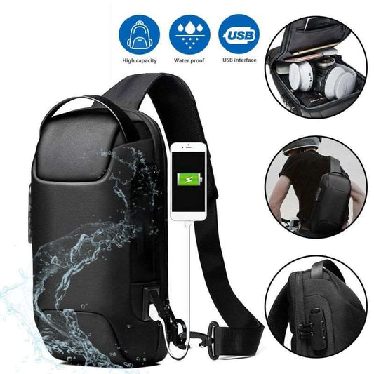Secure Tech-Ready Men's Sling Waterproof, Anti-theft, USB Charging Bag
