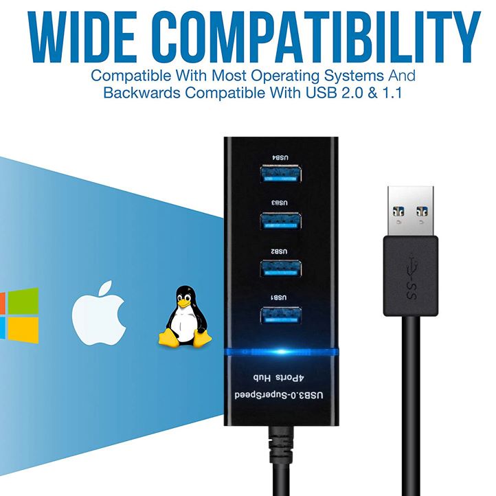 Slim USB 3.0 Hub with LED Display and Fast Data Transfer