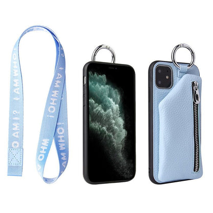 Trendy Neck Lanyard Phone Case Wallet with Secure PU Leather Grip