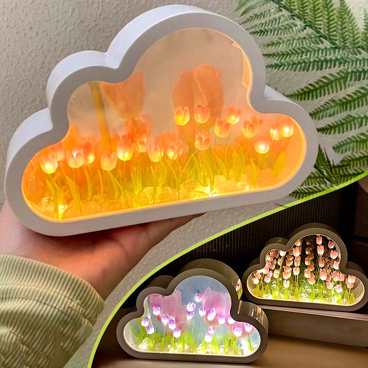 Decorative Cloud Tulip Night Light and Mirror