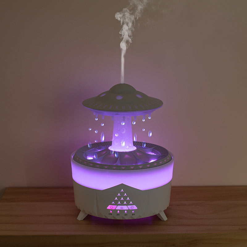 UFO Water Drop Humidifier Rain Cloud Air Humidifier Aromatherapy Diffuser USB Charging 7 Color Mist Maker at acheckbox