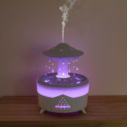 UFO Water Drop Humidifier Rain Cloud Air Humidifier Aromatherapy Diffuser USB Charging 7 Color Mist Maker at acheckbox
